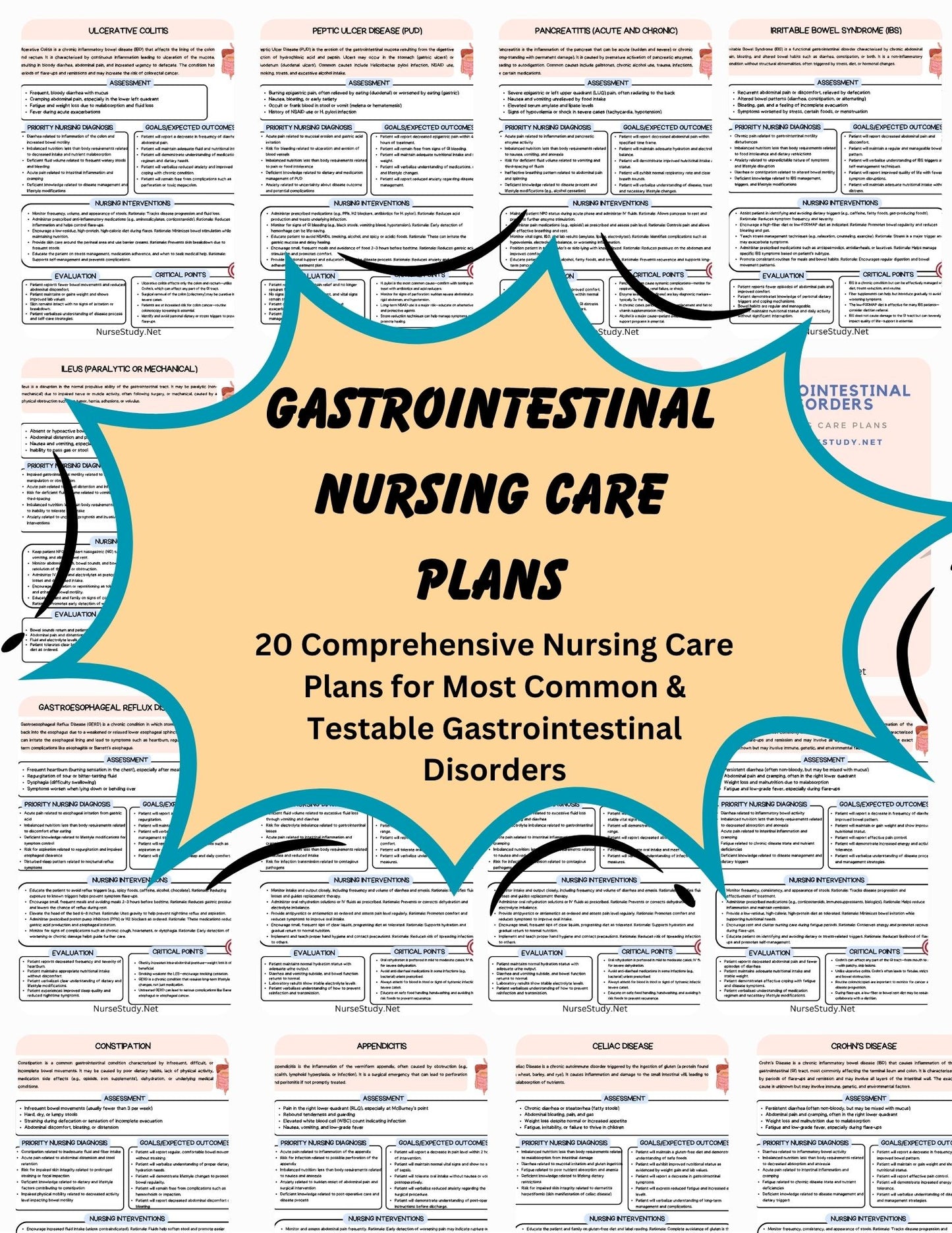 Gastrointestinal Nursing Care Plans PDF | 20 GI Care Plans | NCLEX Prep | Printable Nursing Notes for Students & Clinical Use