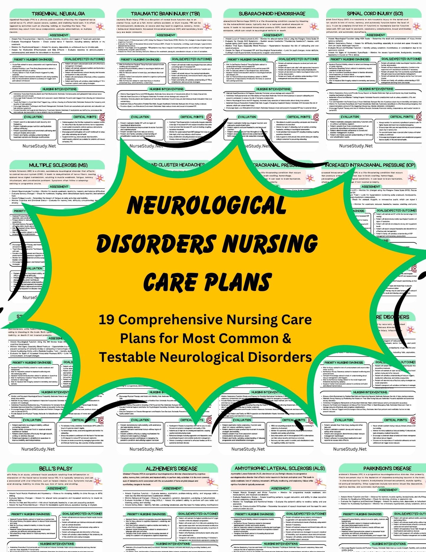 Comprehensive Nursing Care Plans for 19 Neurological Disorders | Most Common Neuro Disorders | Patient Care Plan | Nursing Bundle