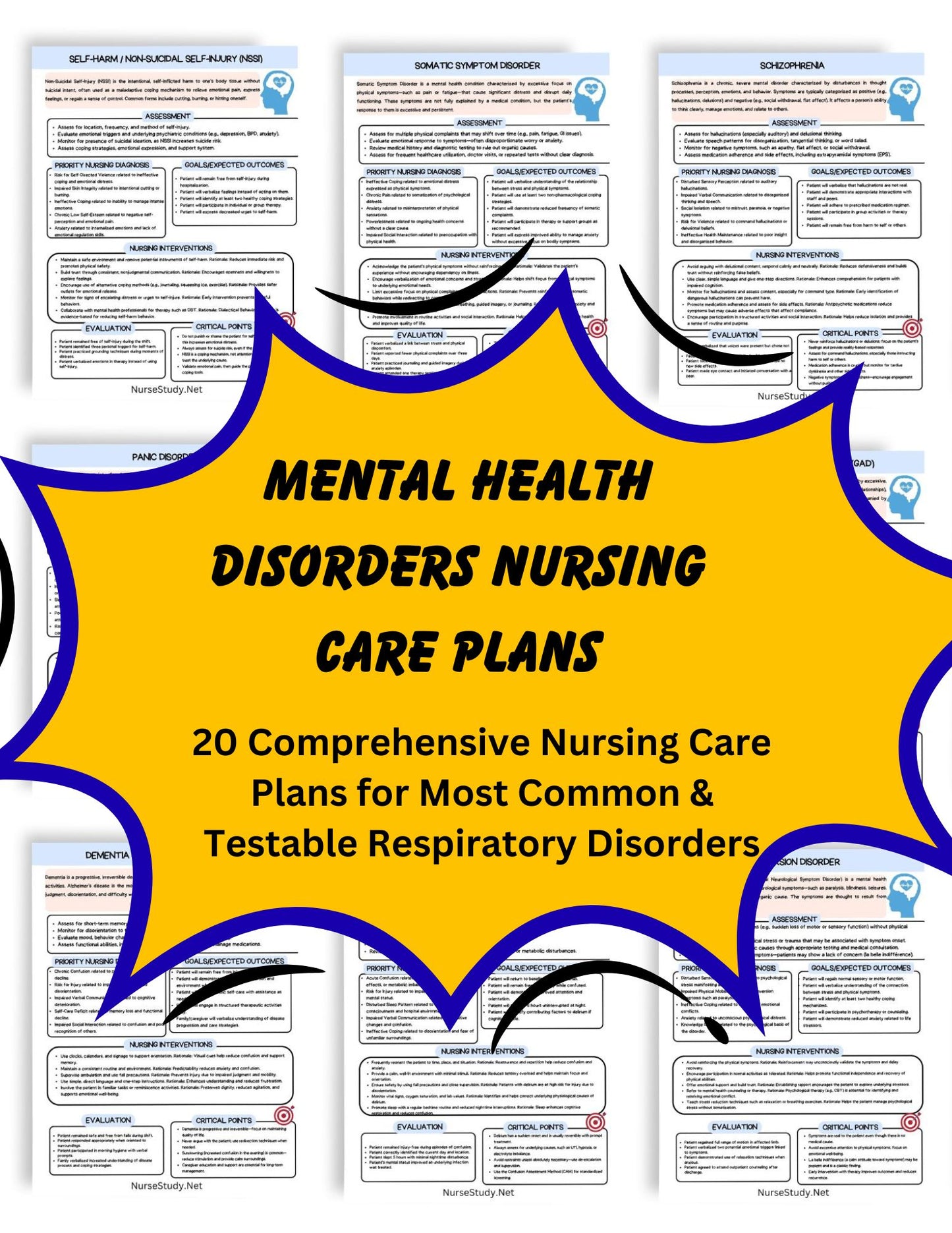 Mental Health Nursing Care Plans PDF | Psychiatric Disorders | Student Nurse Study Guide | NCLEX RN Prep | Instant Download | Psych Nursing
