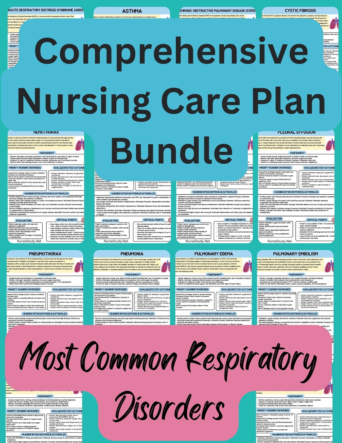 Comprehensive Nursing Care Plans for 14 Respiratory Disorders | Most Common Respiratory Disorders | Patient Care Plan | Nursing Bundle