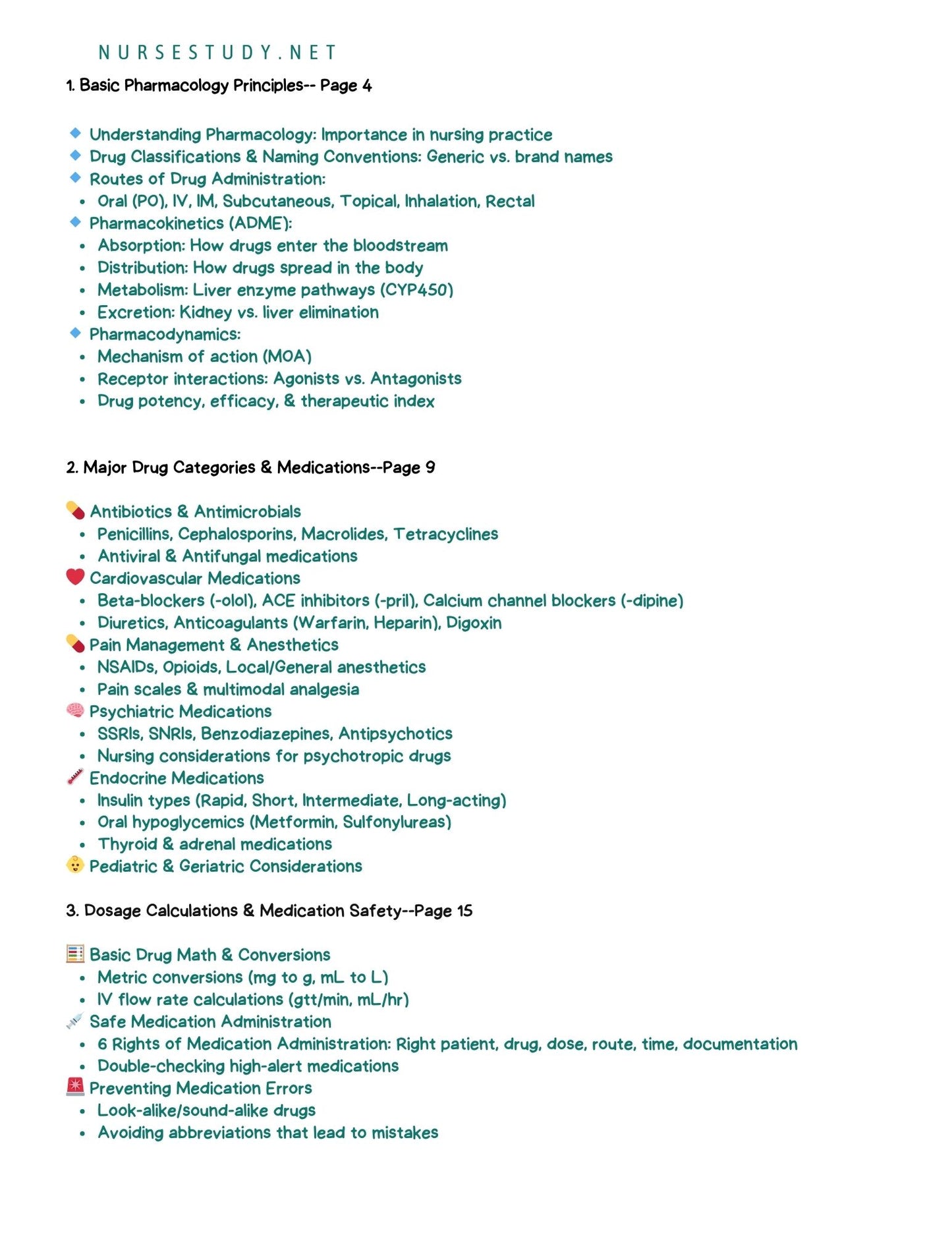 Pharmacology Nursing Study Guide | Pharmacy Notes for Students | Pharmacology Student Study Guide