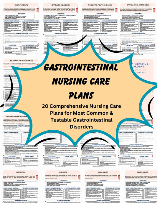 Gastrointestinal Nursing Care Plans PDF | 20 GI Care Plans | NCLEX Prep | Printable Nursing Notes for Students & Clinical Use
