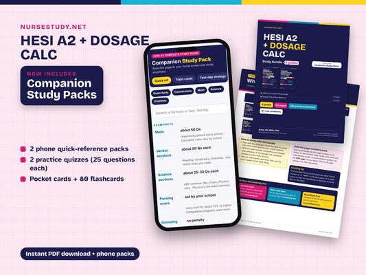 HESI A2 Study Guide and Dosage Calculation Bundle PDF | 120 Practice Questions | Nursing Entrance Exam Prep | Med Math Workbook | Printable