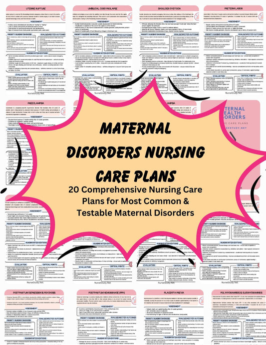 20 Maternity Nursing Care Plans Bundle NCLEX RN PN Study Guide Nursing Student Digital Download Maternal Care Plan Pack