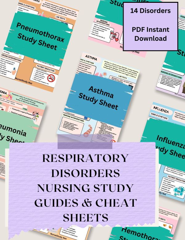 Respiratory Disorders Nursing Study Sheets Bundle