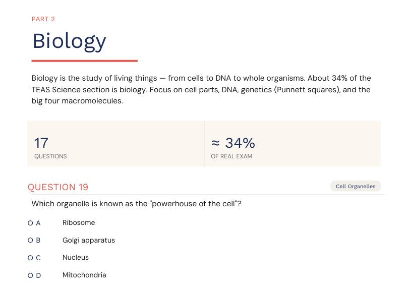 Sample page from TEAS 7 Science Workbook by NurseStudy.Net