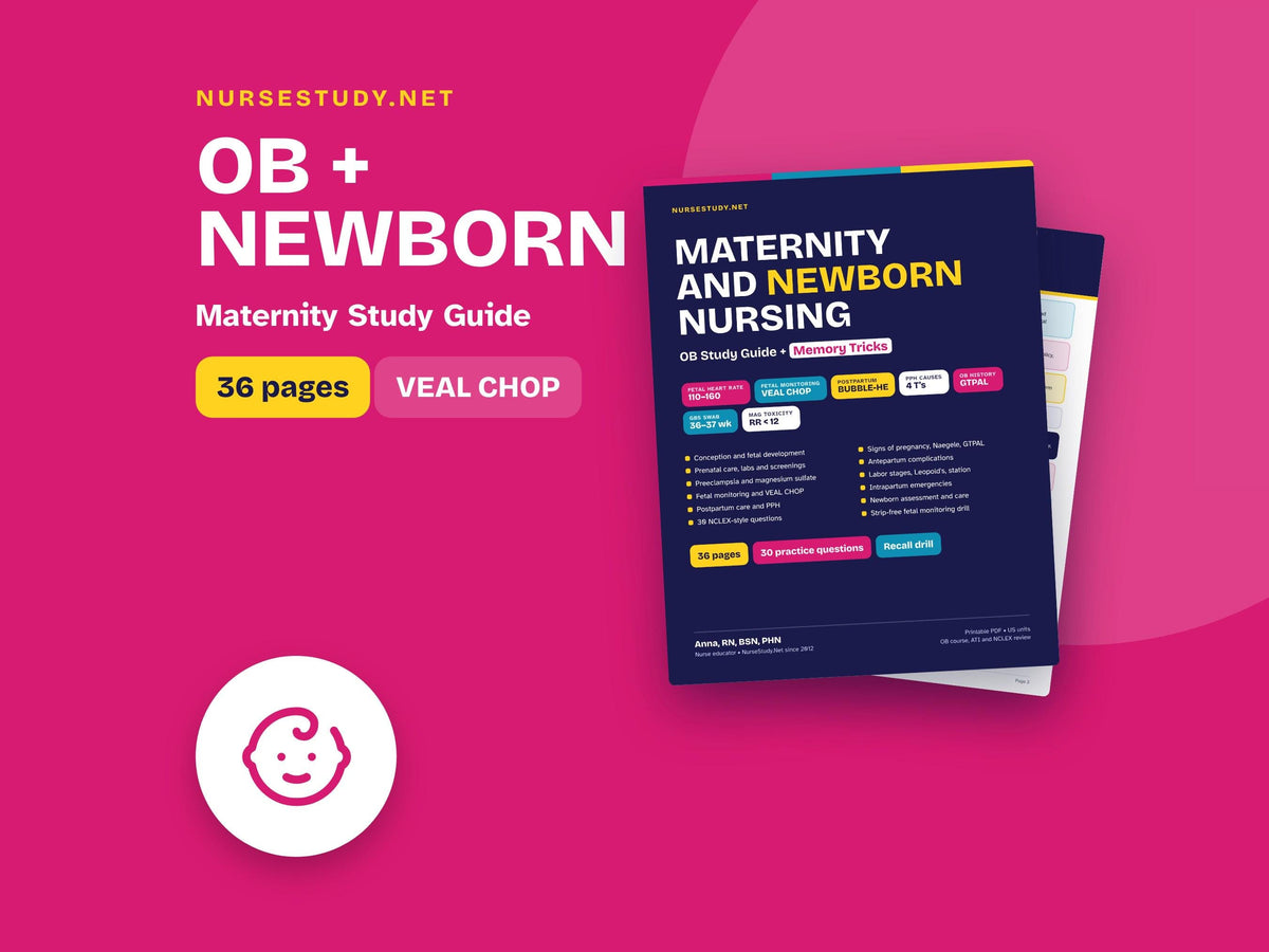 Maternity Nursing Study Guide PDF | OB Nursing Notes | Labor, Postpartum and Newborn | Fetal Monitoring | NCLEX Review |