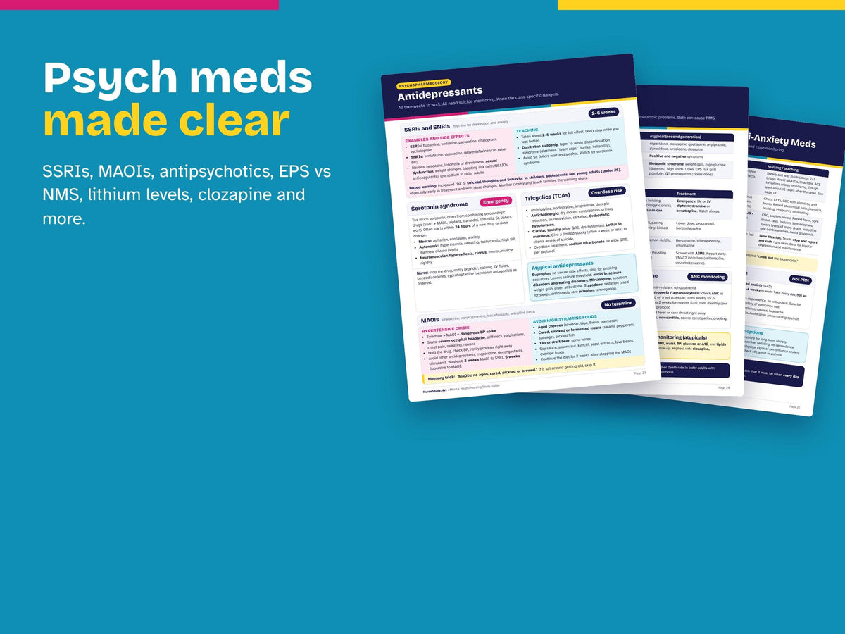 Mental Health Nursing Study Guide PDF | Psych Nursing Notes | Psychiatric Meds Cheat Sheet | NCLEX Review | Nursing Student Printable