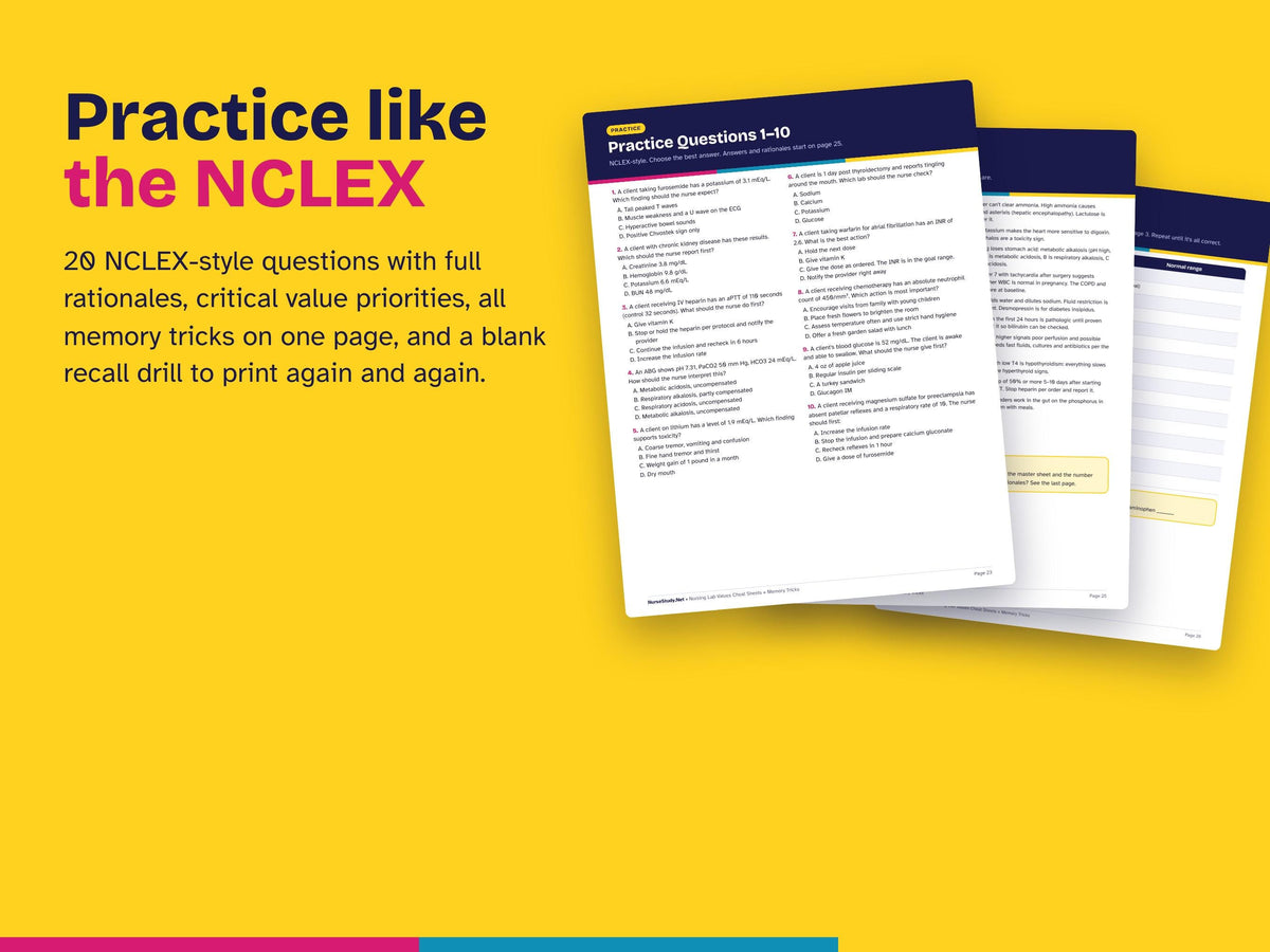 Nursing Lab Values Cheat Sheet PDF | Lab Values Study Guide with Memory Tricks | NCLEX Review | ABGs, Electrolytes | Instant Download