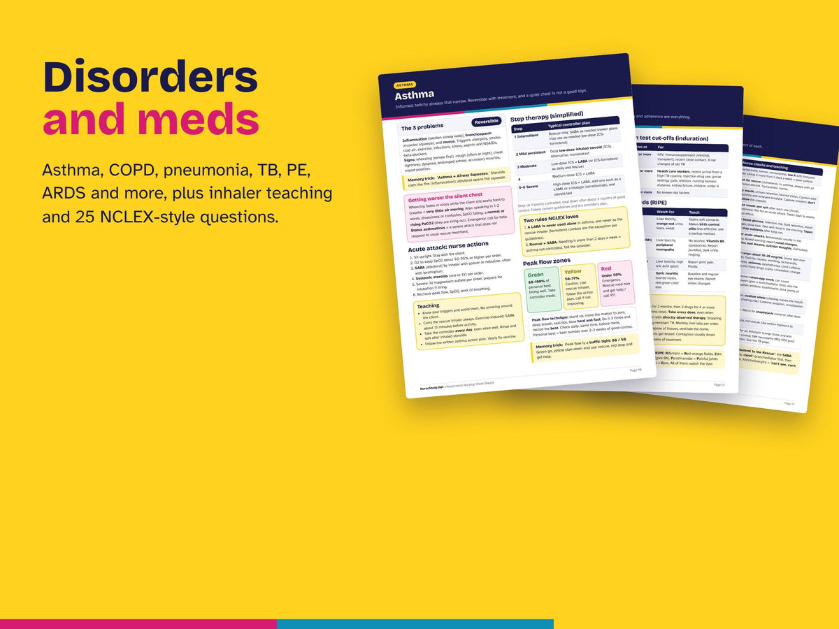 Respiratory Nursing Cheat Sheets Hyperlinked PDF | Breath Sounds, Oxygen Devices, Chest Tubes, Ventilators | COPD Asthma | NCLEX Study Guide