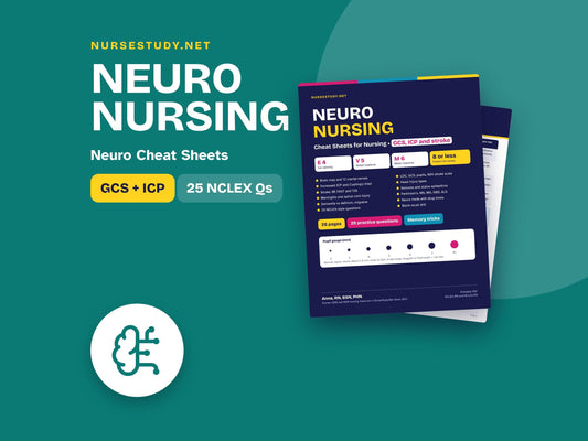 Neuro Nursing Cheat Sheets | Stroke, Seizures, Cranial Nerves, GCS, ICP | Neurological Study Guide | NCLEX Review Printa