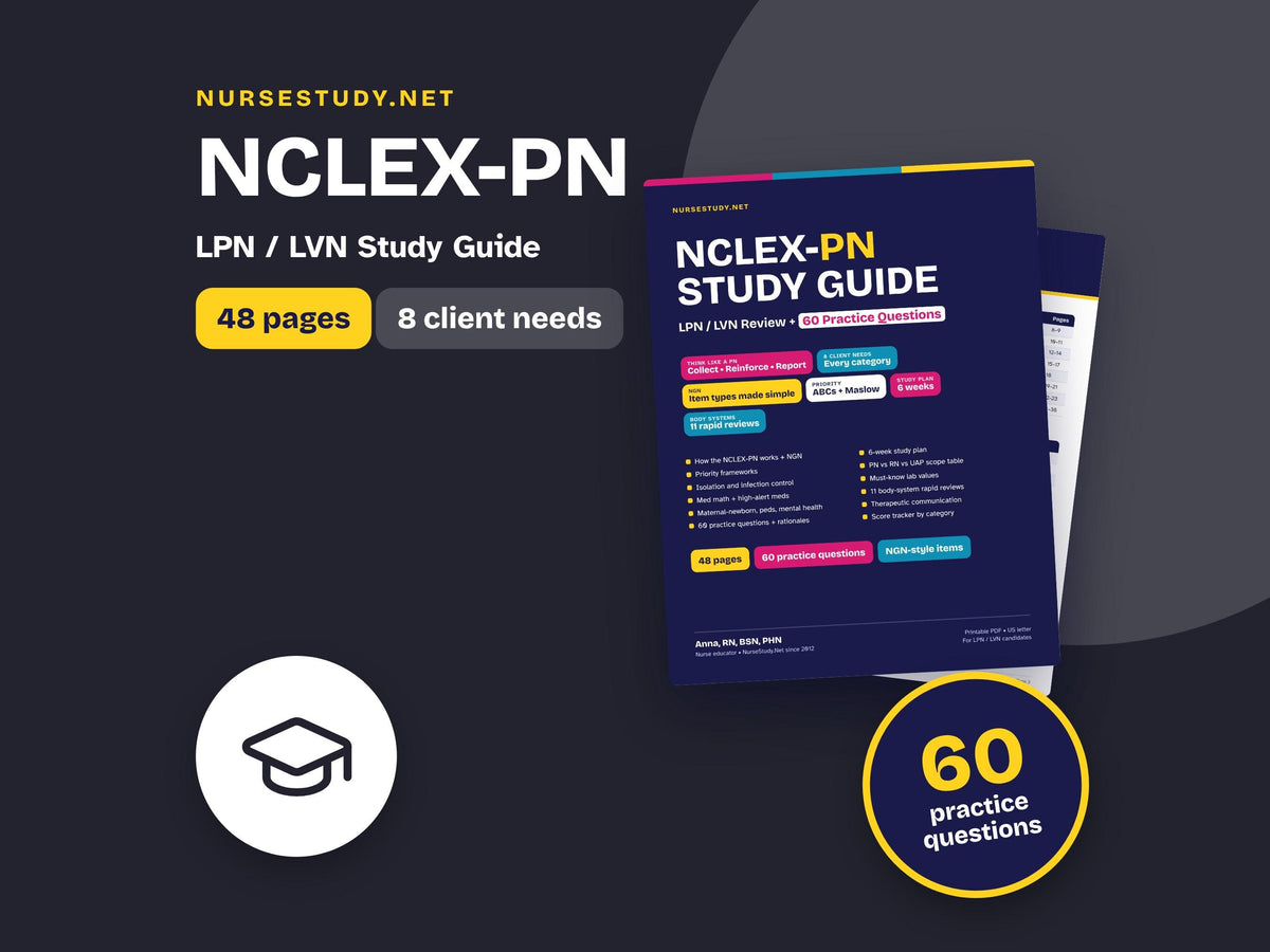 NCLEX-PN Study Guide Hyperlinked PDF | Practical Nurse Exam Review | Priority, Delegation, Med Math, Labs | Nursing Chea