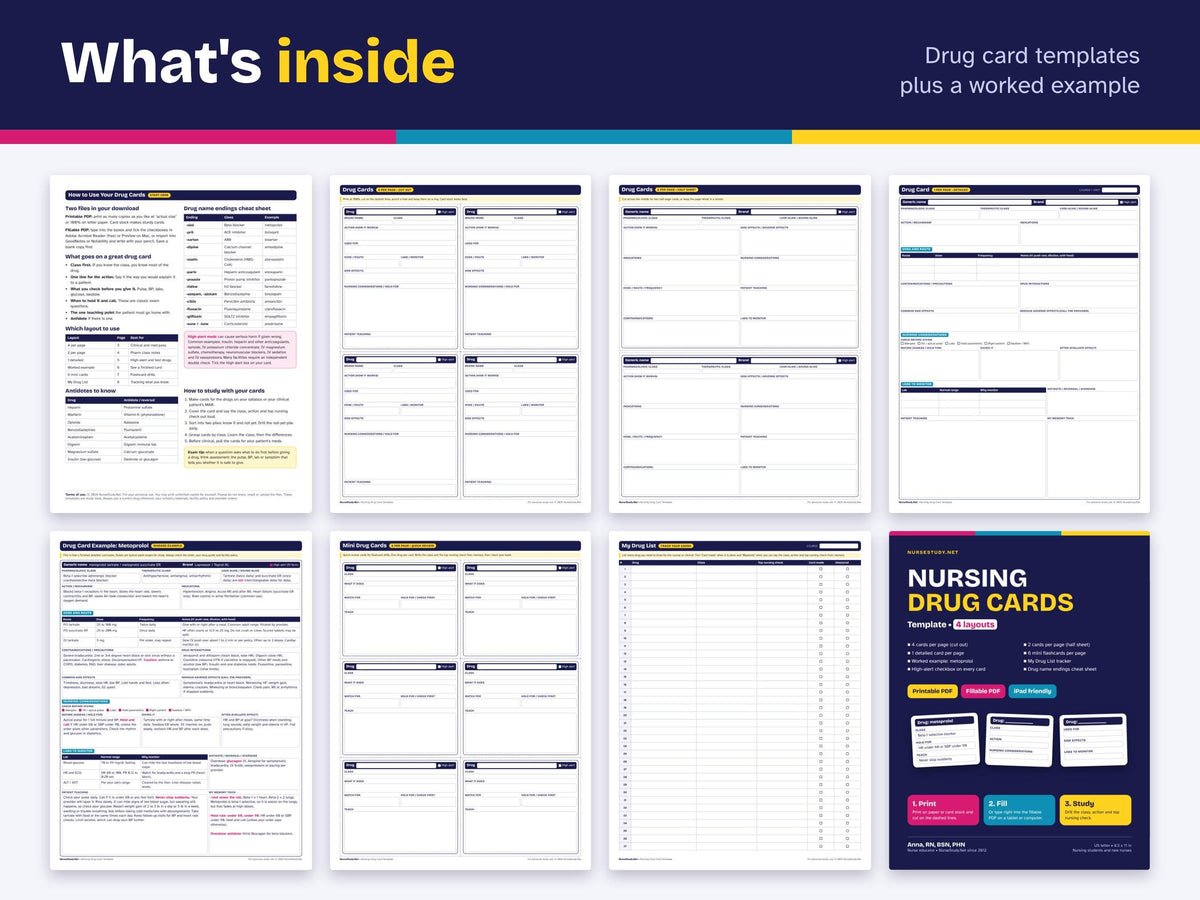 Nursing Drug Card Template | Fillable PDF Drug Cards | Pharmacology Study Guide | Nursing Student Printable | NCLEX Med Cards