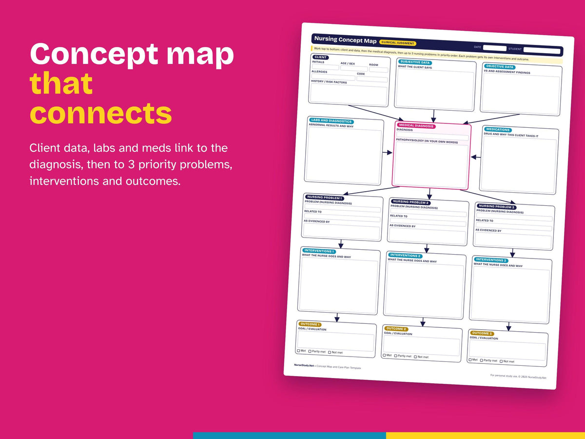 Nursing Concept Map Template | Care Plan Template | Fillable PDF | NANDA Nursing Diagnosis | Nursing Student Clinical Printable