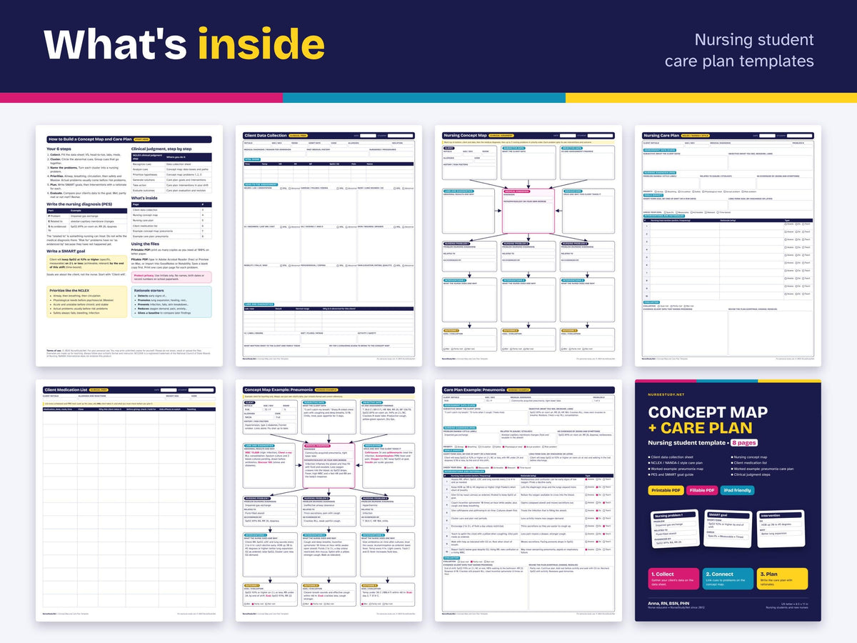 Nursing Concept Map Template | Care Plan Template | Fillable PDF | NANDA Nursing Diagnosis | Nursing Student Clinical Printable