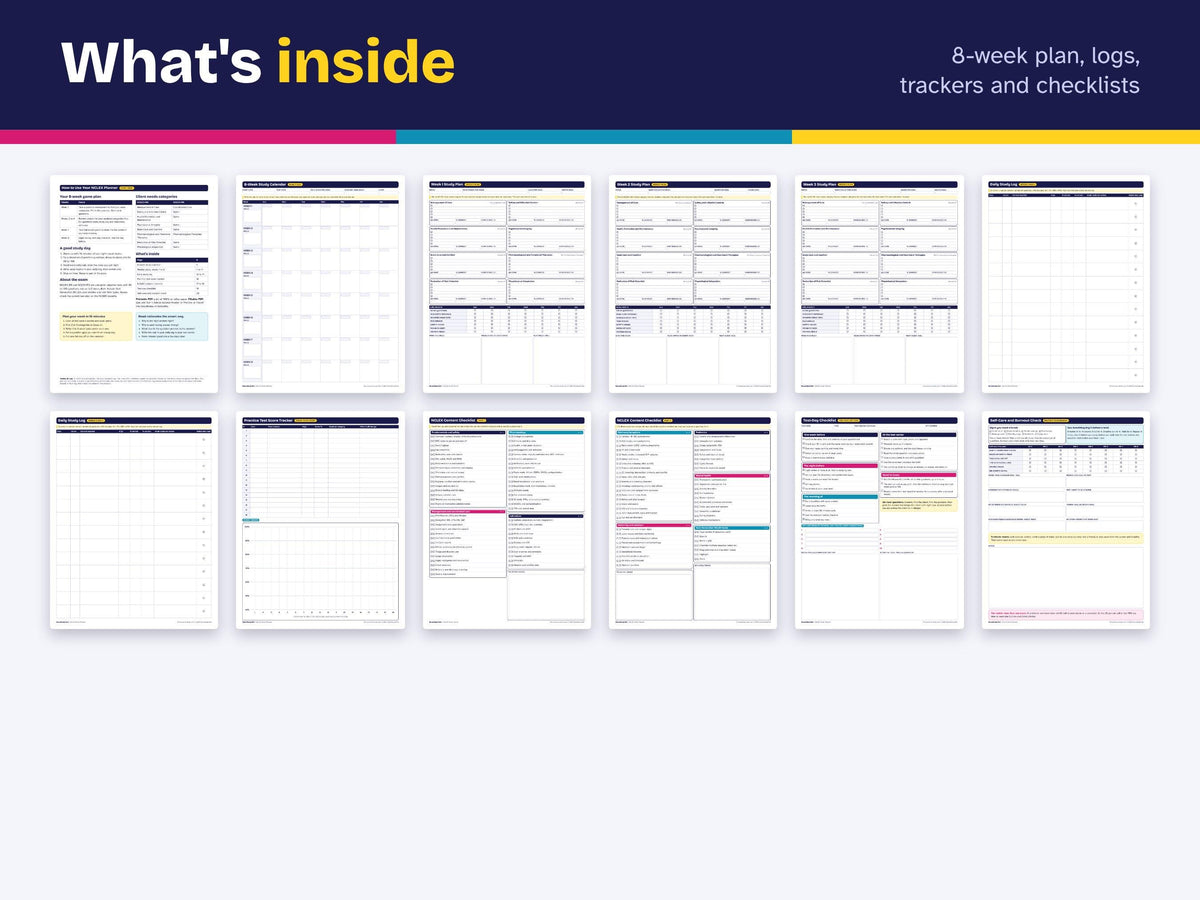 NCLEX Study Planner | 8 Week Nursing Board Exam Study Schedule | Fillable Printable Planner for RN and PN | Study Tracker