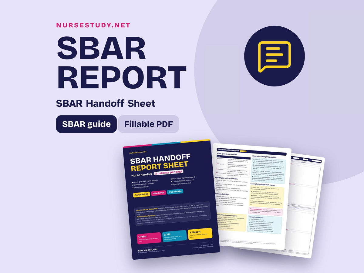 SBAR Nurse Report Sheet | Nursing Handoff Template | Fillable PDF Shift Report | SBAR Communication Guide | Nurse Brain 