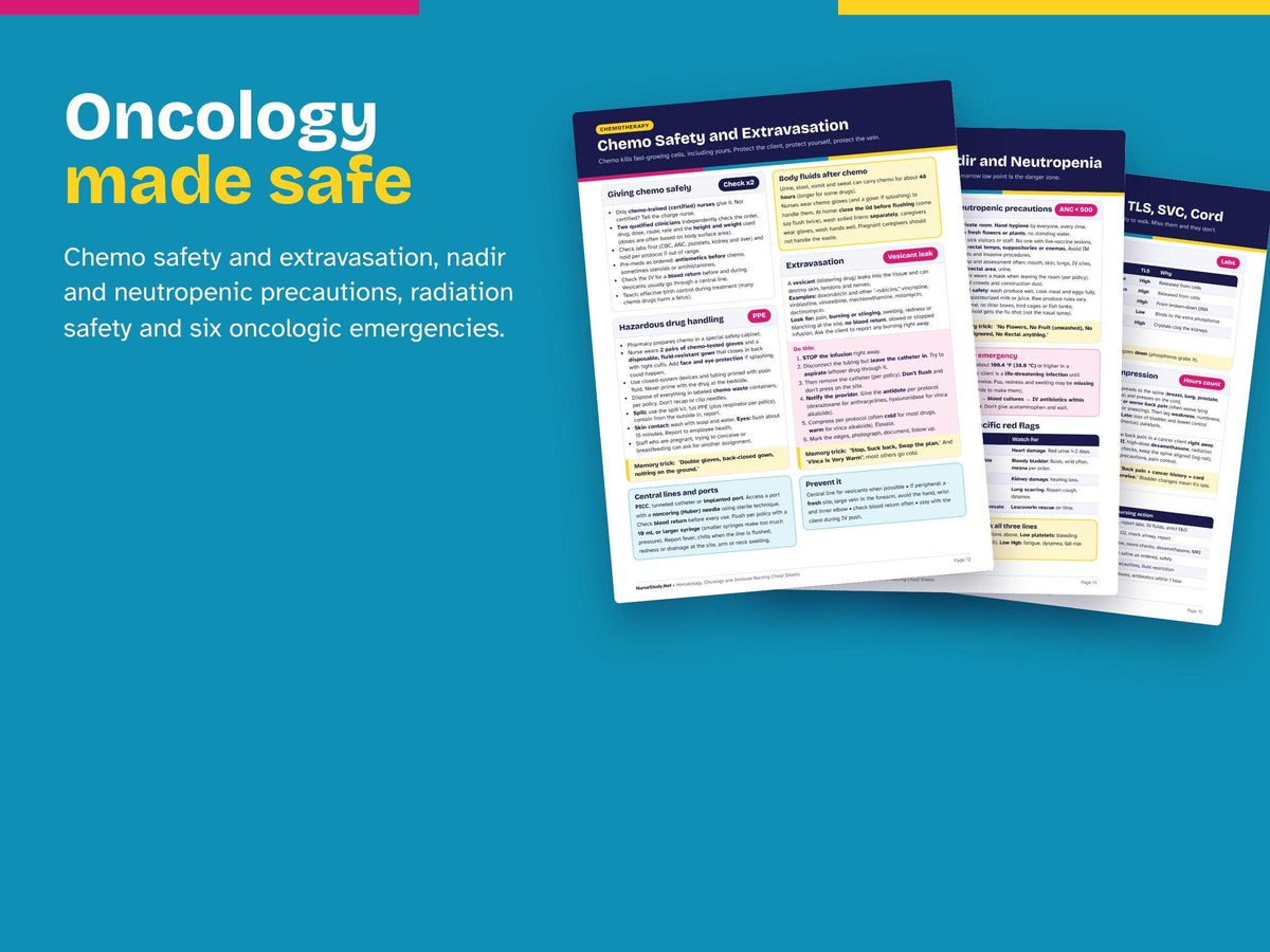 Hematology Oncology Immune Nursing Cheat Sheets PDF | Anemia, Blood Transfusion, Chemo, Oncologic Emergencies, HIV | NCLEX Study Guide
