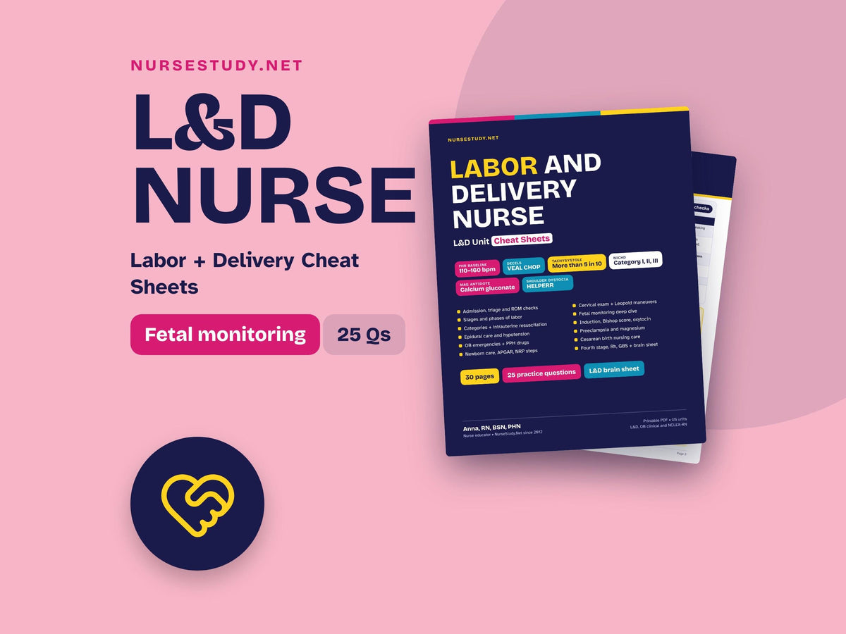 Labor and Delivery Nurse Cheat Sheets PDF | New Grad L&D Nurse Study Guide | Fetal Monitoring, Decels, Oxytocin, Postpar