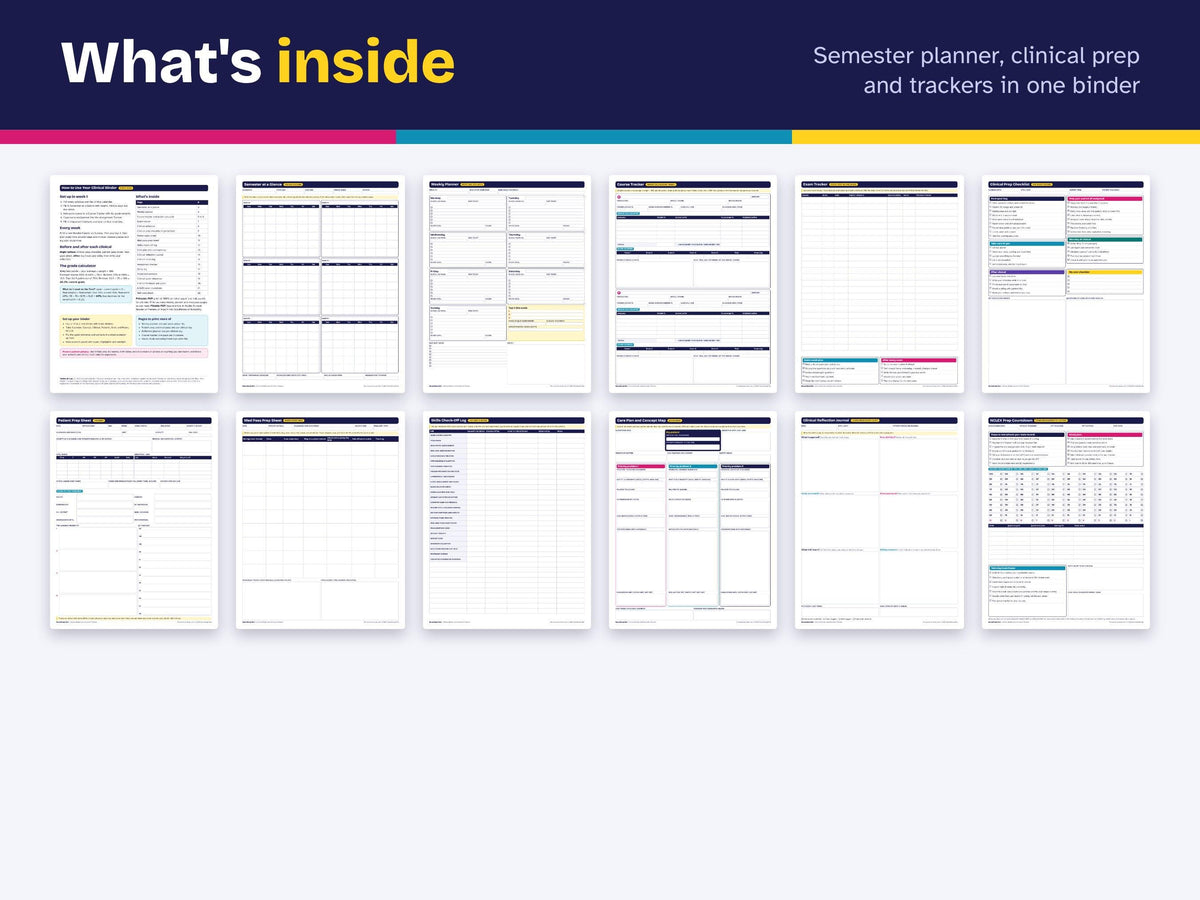 Nursing Student Clinical Binder | Semester Planner Printable | Fillable PDF Nursing School Planner | Clinical Prep Sheets