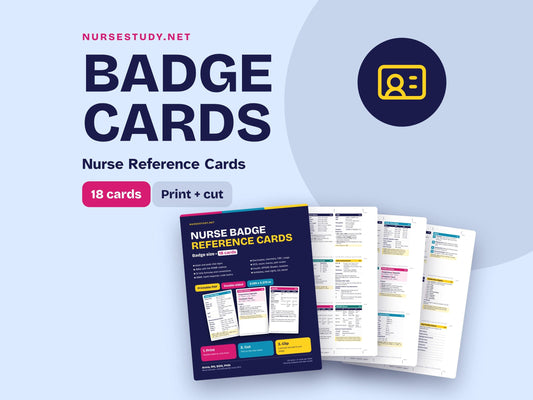 Nurse Badge Reference Cards PDF | Printable Badge Reel Cards | Lab Values, ABG, Vital Signs | Nursing Student Cheat Shee