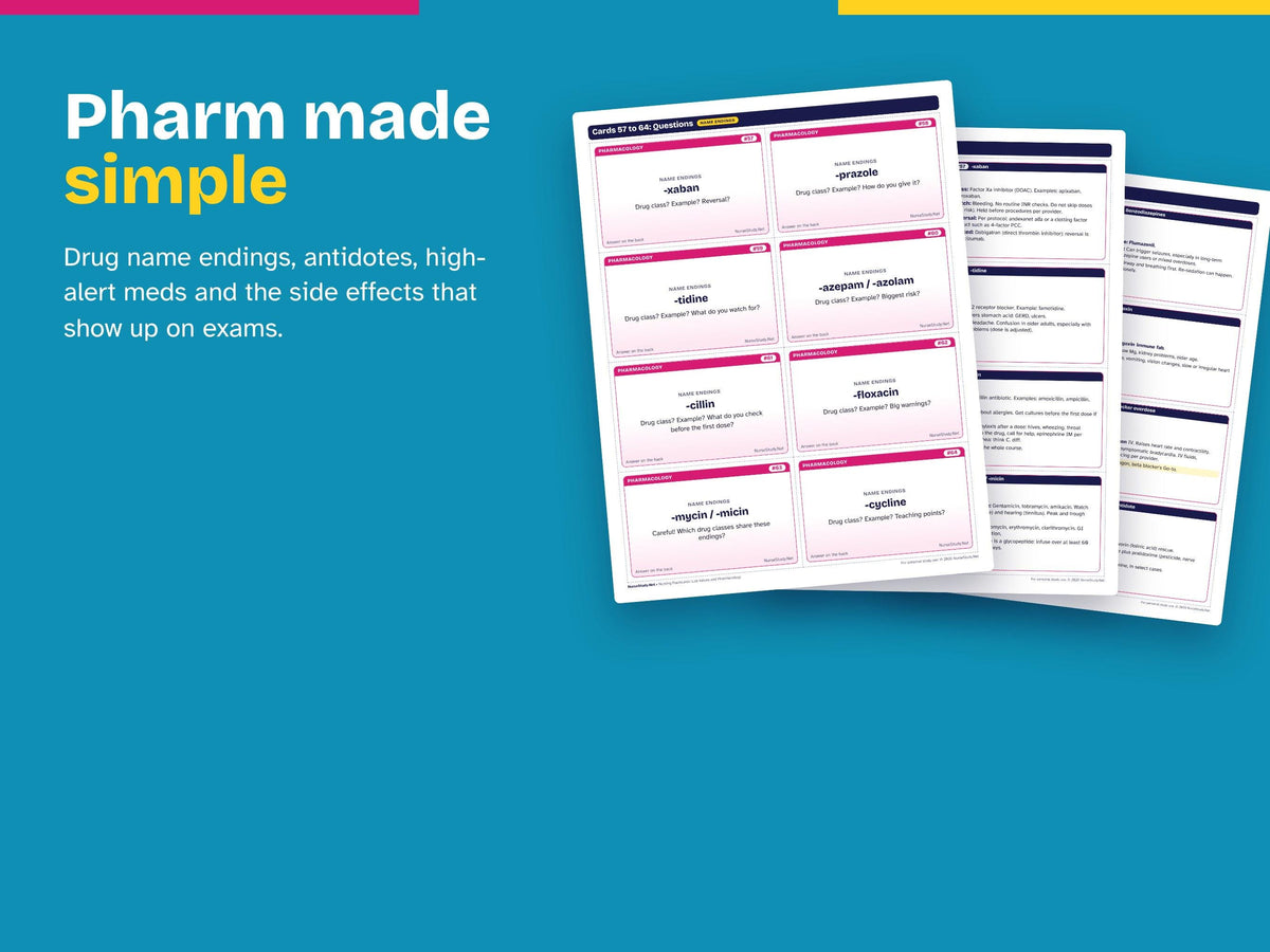 Nursing Flashcards Printable | Lab Values and Pharmacology Flash Cards PDF | NCLEX Study Cards | Nursing Student Study Guide