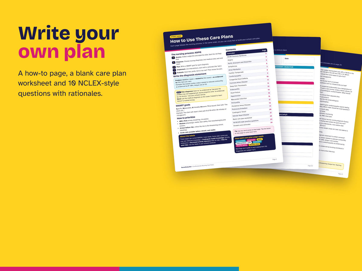 Cardiovascular Nursing Care Plans PDF | 19 Cardiac Care Plans, NANDA Diagnoses | NCLEX Study Guide | Nursing Student Printable