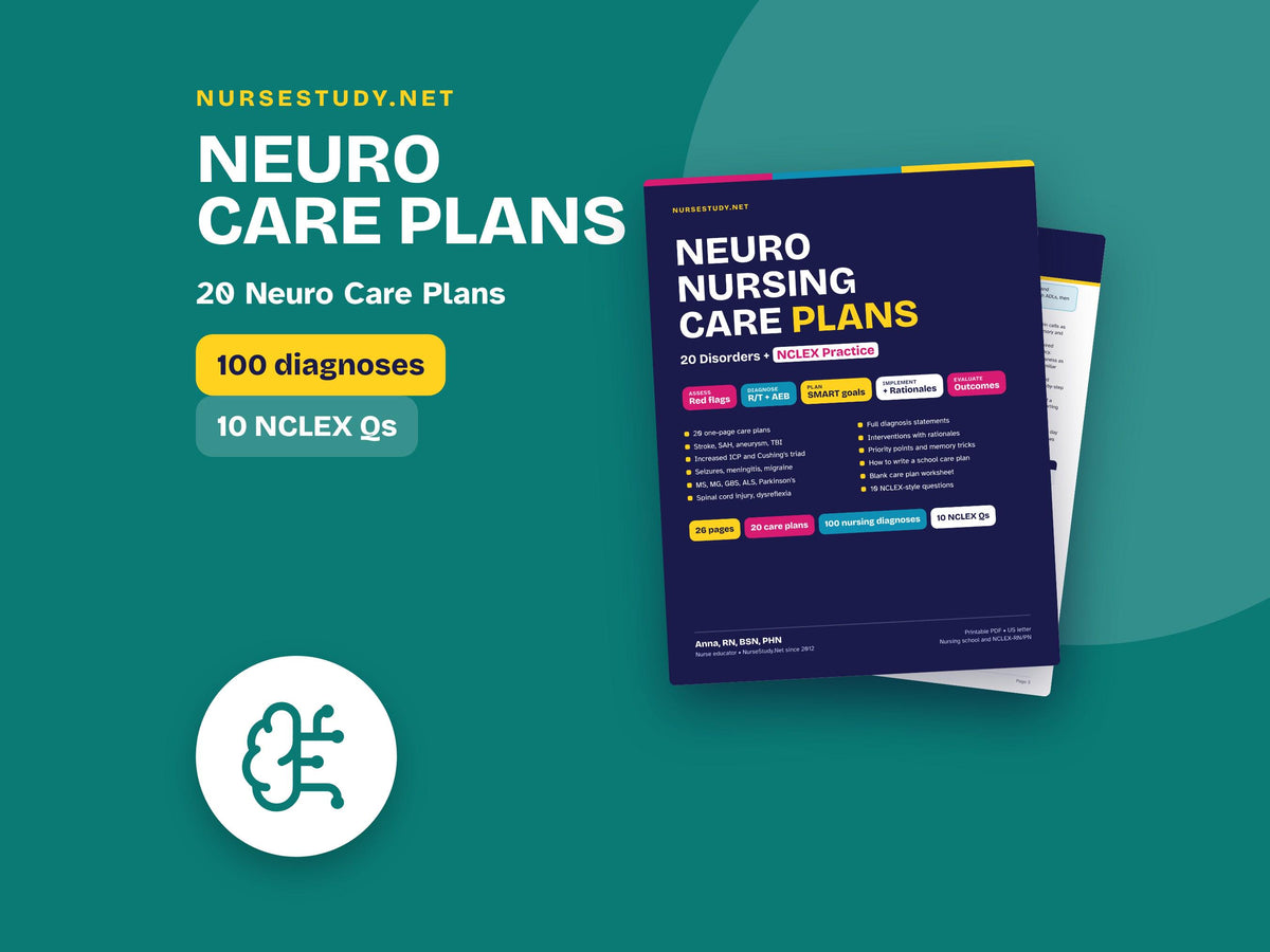 Neuro Nursing Care Plans PDF | 20 Neurological Disorder Care Plans | Nursing Diagnosis, Interventions, Rationales | NCLE