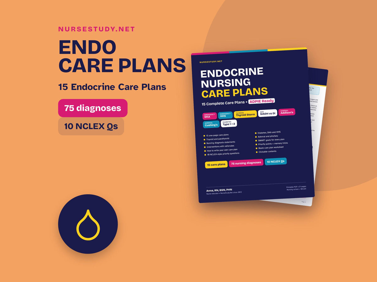 Endocrine Nursing Care Plans PDF | 15 Care Plans: Diabetes, DKA, Thyroid, Adrenal | NCLEX Questions | Nursing Student Pr