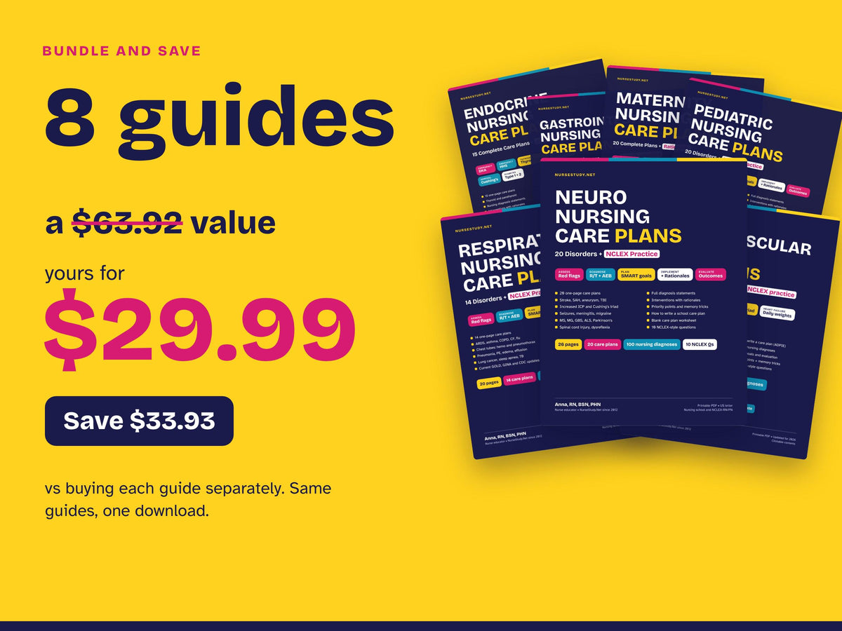 Nursing Care Plans Bundle PDF | 148 Care Plans, All 8 Systems | Med Surg, OB, Peds, Psych | NCLEX Study Guide | Hyperlinked Printable