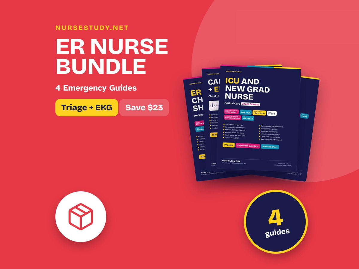 ER Nurse Bundle PDF | Emergency Nursing, Triage, Cardiac EKG, Critical Care Drips, Lab Values | Hyperlinked Nursing Chea