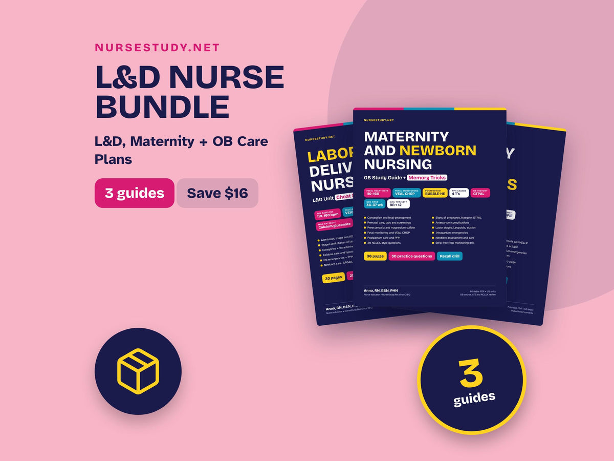 Labor and Delivery Nurse Bundle PDF | L and D Cheat Sheets, Maternity Study Guide, OB Care Plans | Hyperlinked Printable