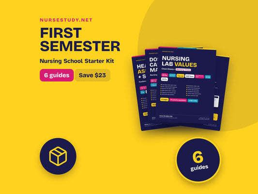 First Semester Nursing School Bundle PDF | Head to Toe, Dosage Calc, Lab Values, Drug Cards, Concept Map, Clinical Binde