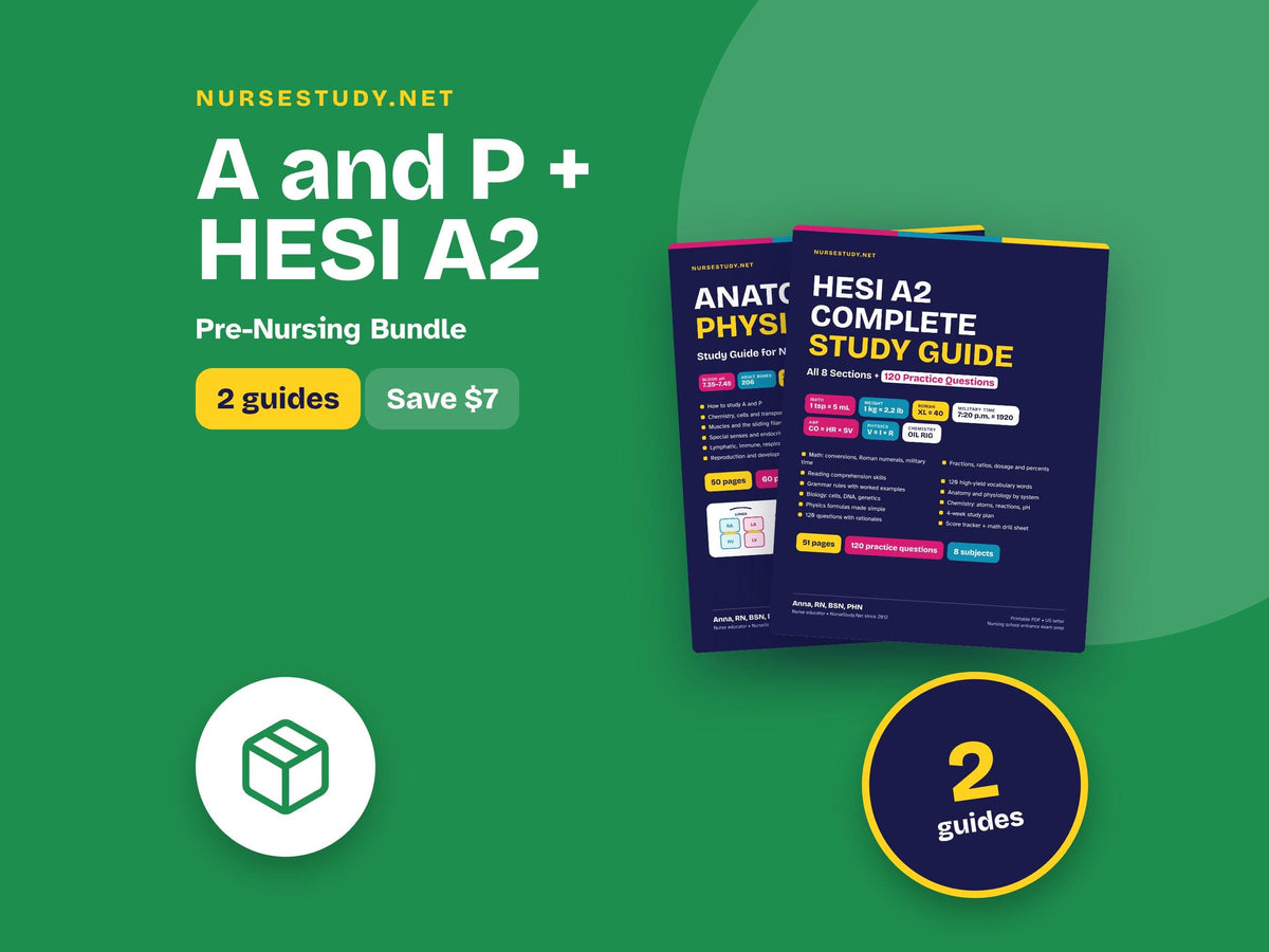 Anatomy and Physiology + HESI A2 Bundle PDF | A and P Study Guide, Admission Exam Study Guide, Practice Questions | Pre 