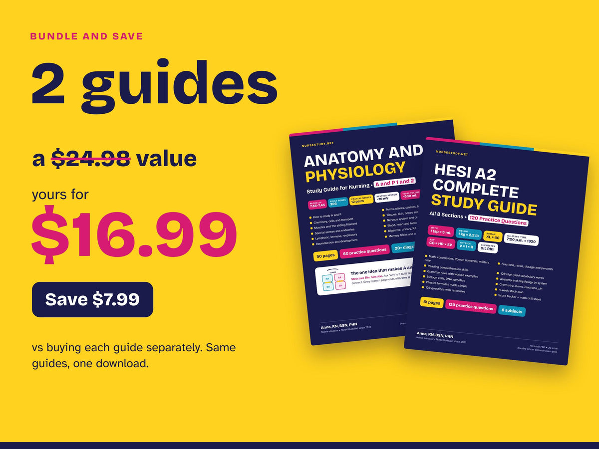 Anatomy and Physiology + HESI A2 Bundle PDF | A and P Study Guide, Admission Exam Study Guide, Practice Questions | Pre Nursing Printable