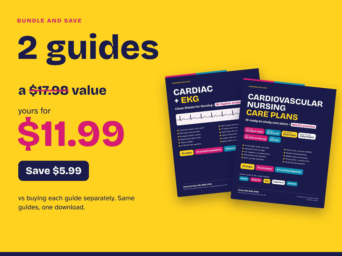 Cardiac Nursing Bundle PDF | Cardiac + EKG Cheat Sheets + Cardiac Nursing Care Plans | NCLEX Study Guide | Hyperlinked Printable