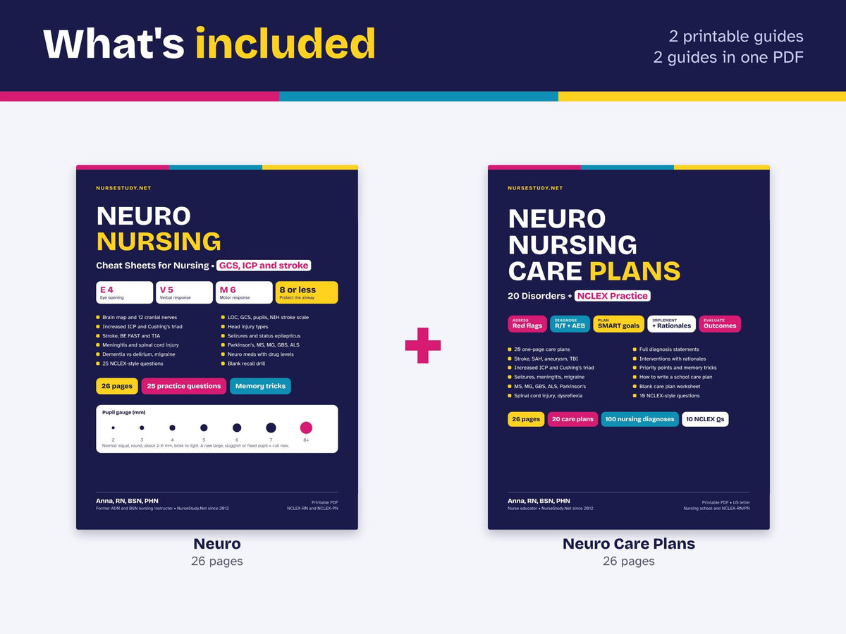 Neuro Nursing Bundle PDF | Neuro Nursing Cheat Sheets + Neuro Nursing Care Plans | NCLEX Study Guide | Hyperlinked Printable