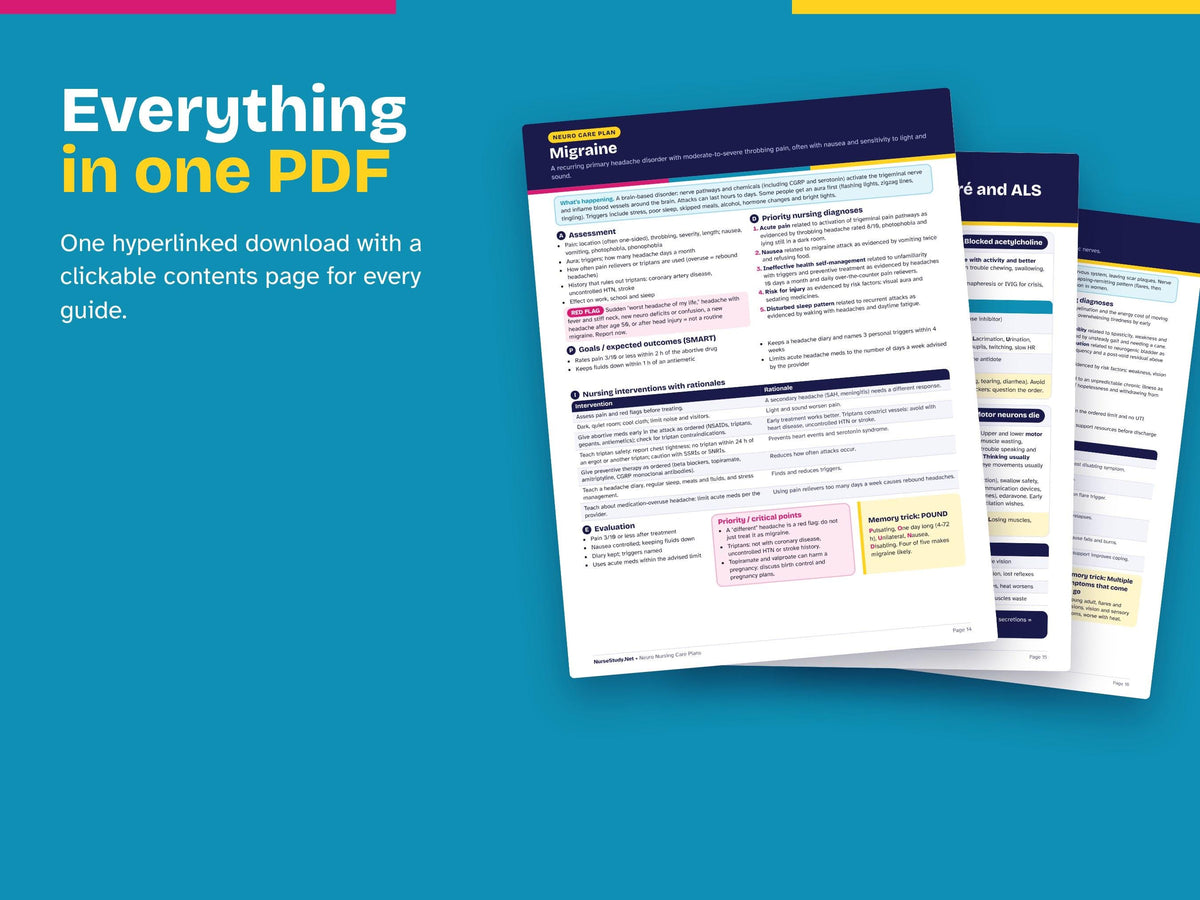Neuro Nursing Bundle PDF | Neuro Nursing Cheat Sheets + Neuro Nursing Care Plans | NCLEX Study Guide | Hyperlinked Printable