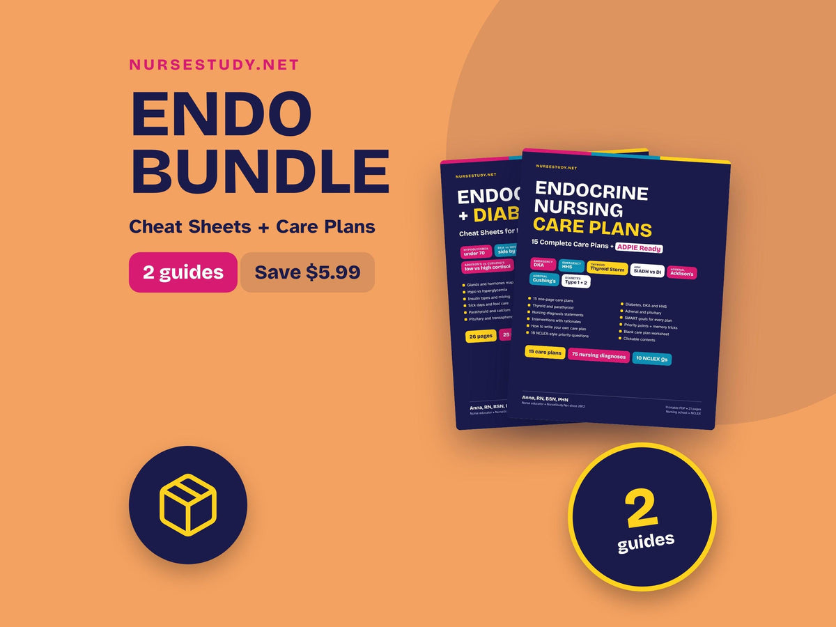 Endocrine Nursing Bundle PDF | Endocrine + Diabetes Cheat Sheets + Endocrine Nursing Care Plans | NCLEX Study Guide | Hy