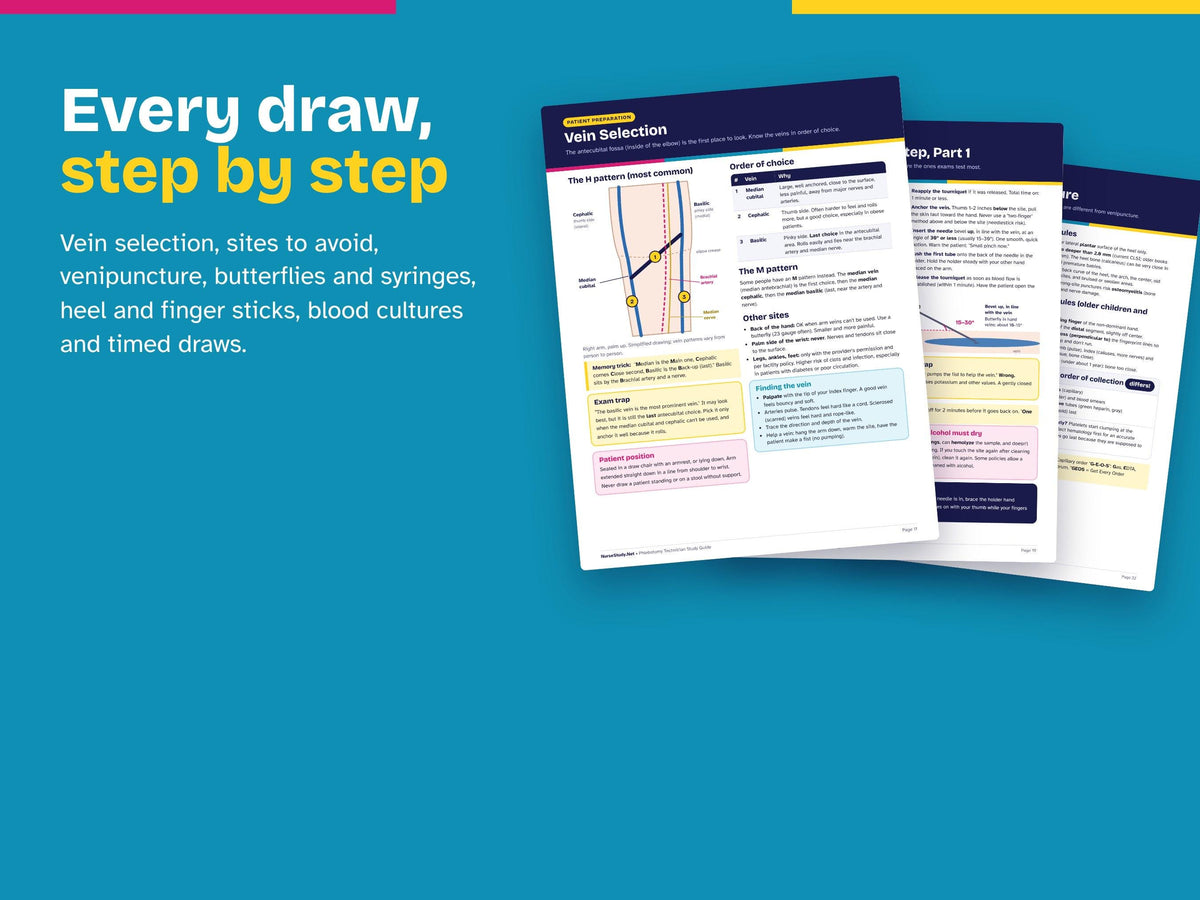 Phlebotomy Study Guide PDF | NHA CPT Phlebotomy Exam Review | Order of Draw, Tube Colors | 100 Practice Questions | Printable Notes