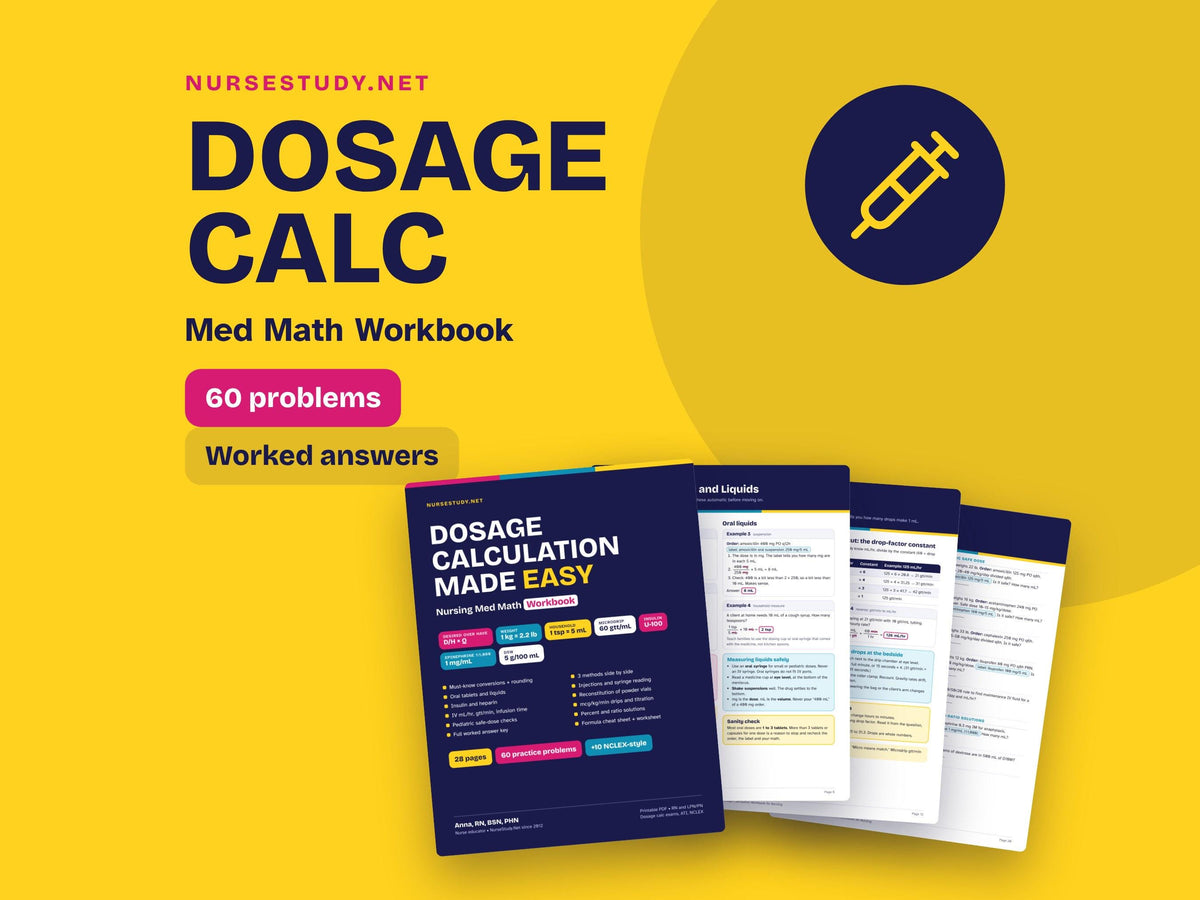 Dosage Calculation Workbook PDF | Nursing Med Math Practice Problems | Drug Calculations Study Guide | NCLEX ATI Nursing