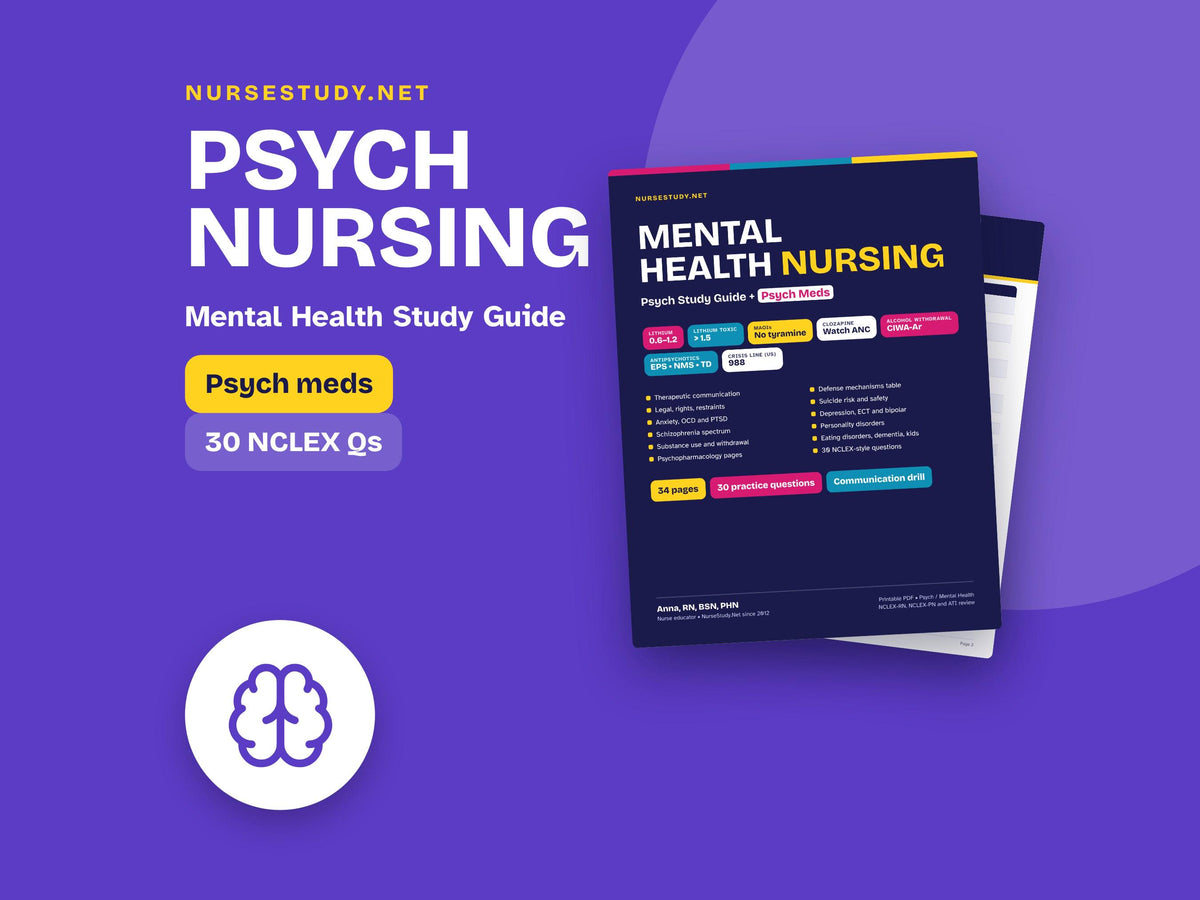 Mental Health Nursing Study Guide PDF | Psych Nursing Notes | Psychiatric Meds Cheat Sheet | NCLEX Review | Nursing Stud