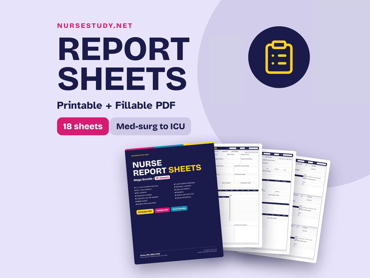Nurse Report Sheet Bundle | Fillable PDF Nursing Brain Sheet | Med Surg, ICU, Tele, ER, L&D Report Sheets | 1-6 Patients