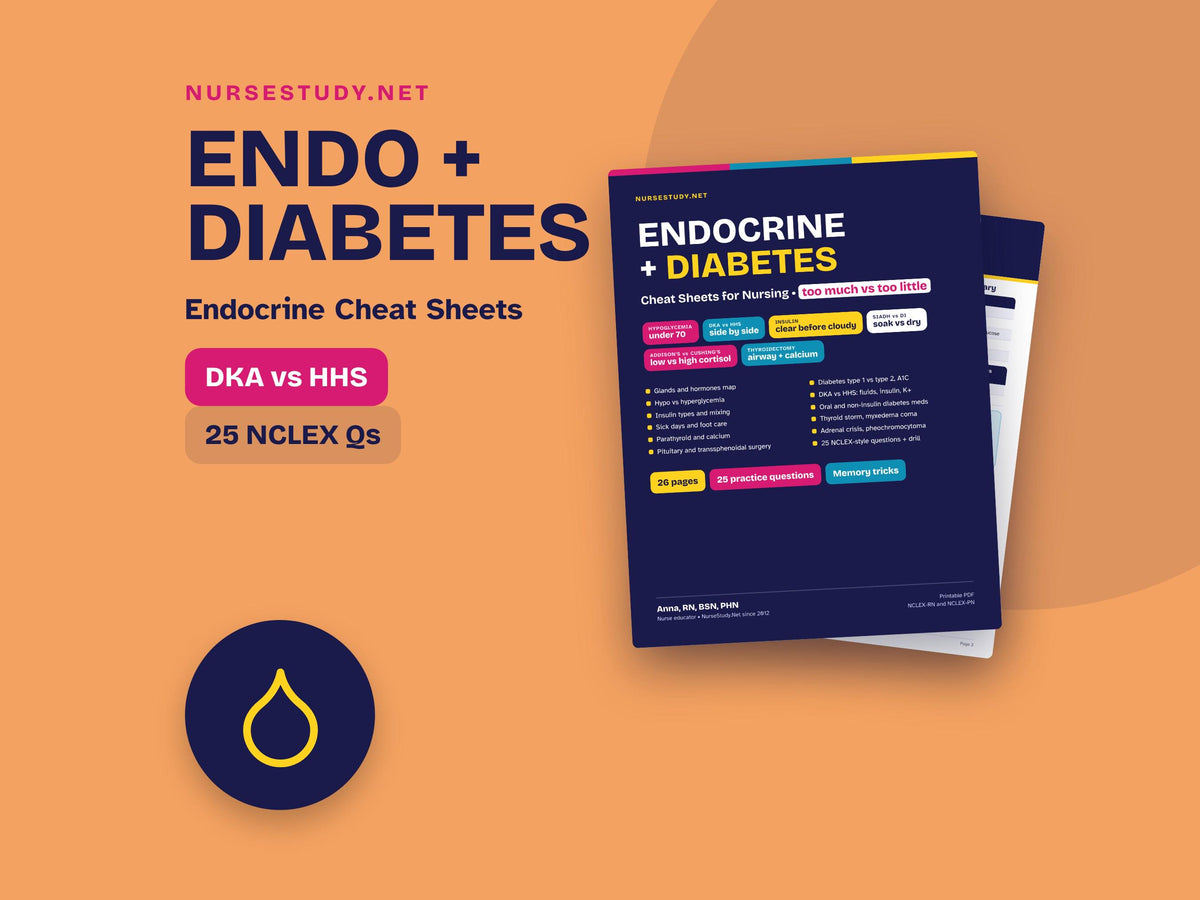 Endocrine Nursing Cheat Sheets Hyperlinked PDF | Diabetes, Insulin, DKA, Thyroid, Adrenal | Med Surg Study Guide | NCLEX