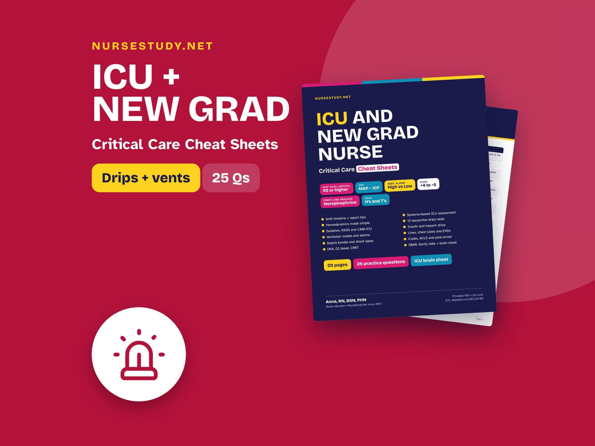 ICU Nurse Cheat Sheets Hyperlinked PDF | New Grad Nurse Study Guide | Vasoactive Drips, Ventilator, Sepsis, Shock | Crit