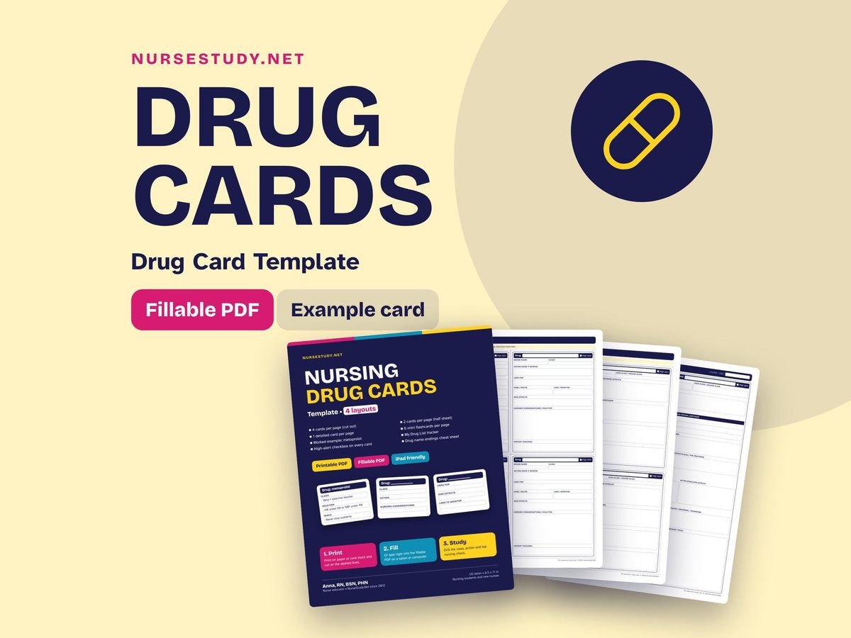 Nursing Drug Card Template | Fillable PDF Drug Cards | Pharmacology Study Guide | Nursing Student Printable | NCLEX Med 