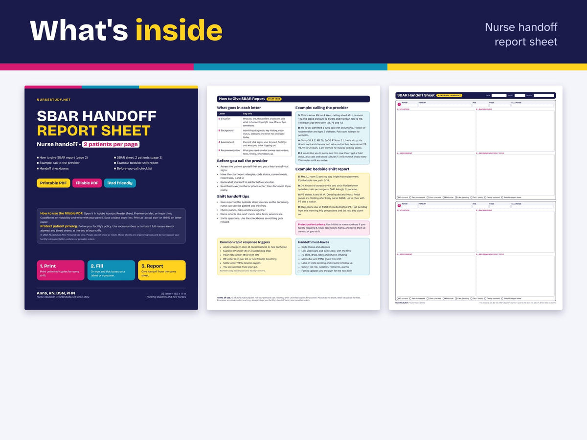 SBAR Nurse Report Sheet | Nursing Handoff Template | Fillable PDF Shift Report | SBAR Communication Guide | Nurse Brain Printable
