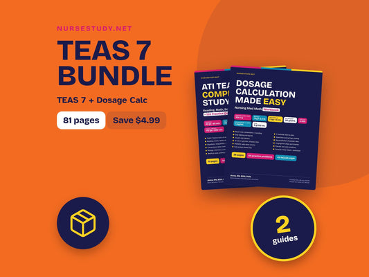 TEAS 7 Study Guide and Dosage Calculation Bundle PDF | 120 Practice Questions | Nursing Entrance Exam Prep | Med Math Wo