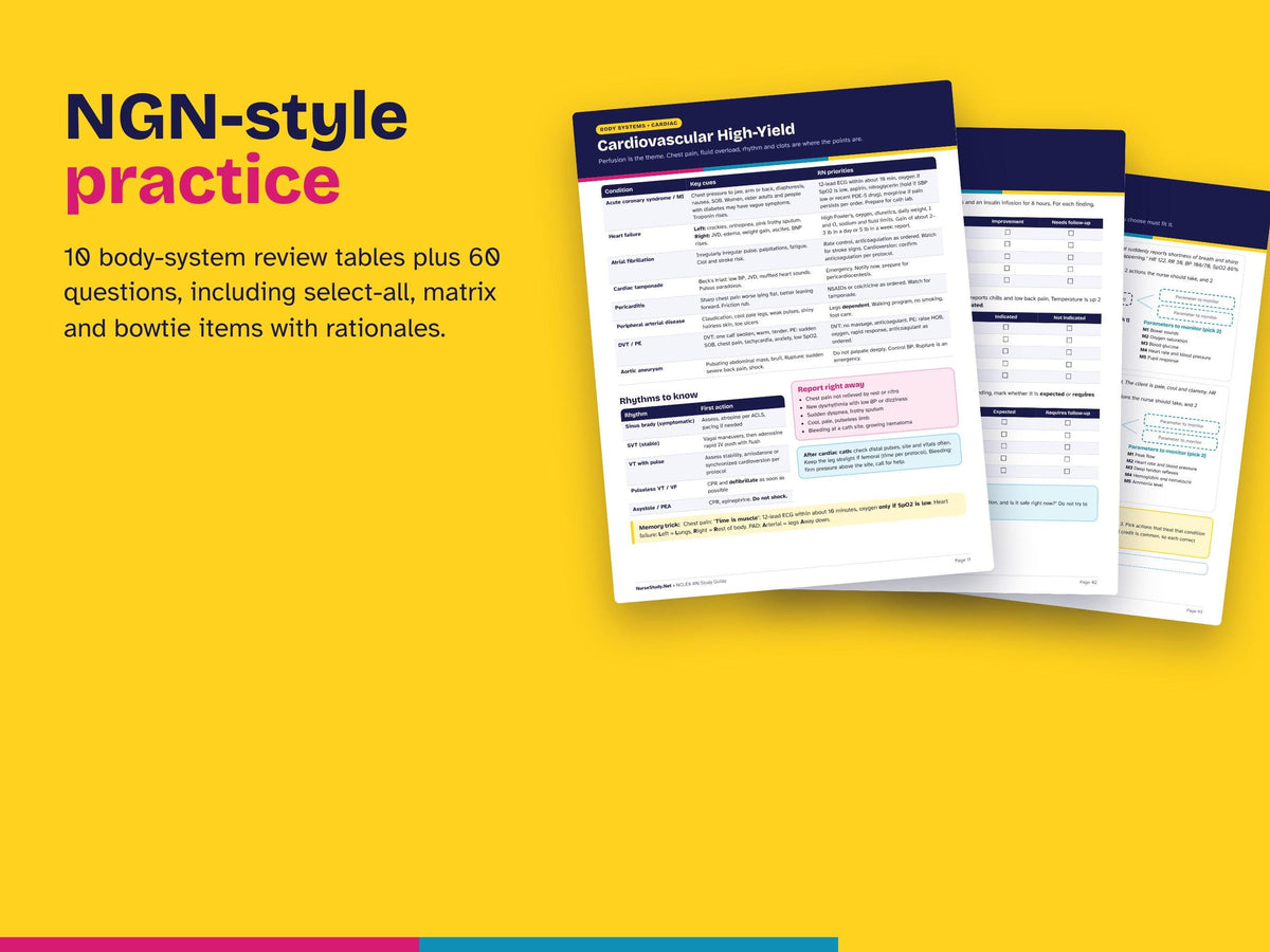 NCLEX-RN Study Guide PDF | Registered Nurse Exam Review | Prioritization, Delegation, Labs, Pharm | Next Gen Practice Questions | Printable