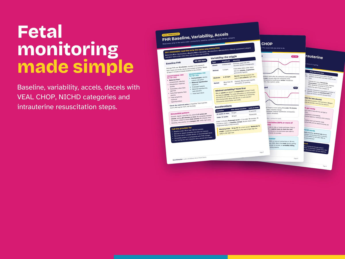 Labor and Delivery Nurse Cheat Sheets PDF | New Grad L&D Nurse Study Guide | Fetal Monitoring, Decels, Oxytocin, Postpartum Hemorrhage